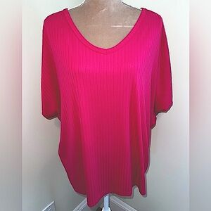 NWOT White Birch- “Thinking Ahead” Hot Pink Batwing Short Sleeve Top